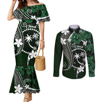 FSM Chuuk Couples Matching Mermaid Dress and Long Sleeve Button Shirt Turtle Tropical Flowers Polynesian - Green LT14 Green - Polynesian Pride