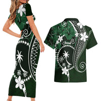 FSM Chuuk Couples Matching Short Sleeve Bodycon Dress and Hawaiian Shirt Turtle Tropical Flowers Polynesian - Green LT14 - Polynesian Pride