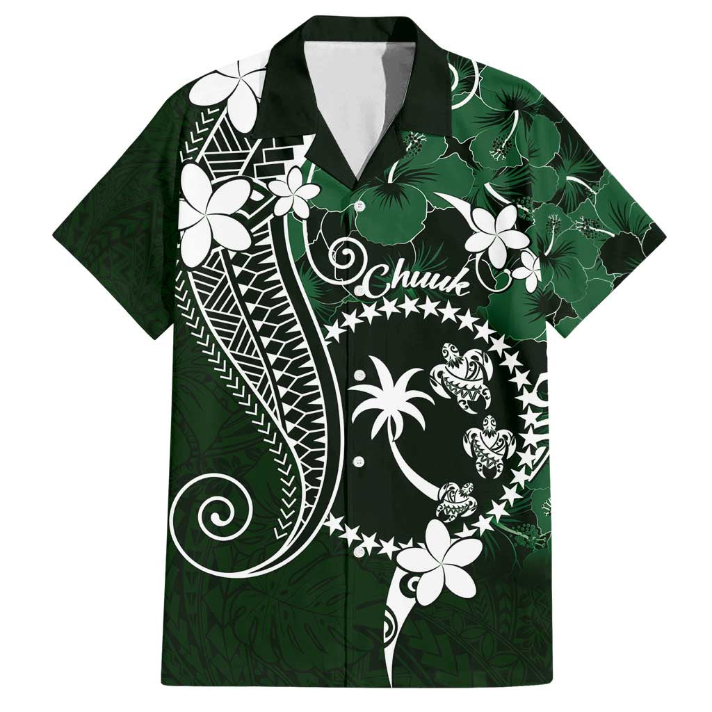 FSM Chuuk Family Matching Long Sleeve Bodycon Dress and Hawaiian Shirt Turtle Tropical Flowers Polynesian - Green LT14 Dad's Shirt - Short Sleeve Green - Polynesian Pride