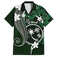 FSM Chuuk Family Matching Off The Shoulder Long Sleeve Dress and Hawaiian Shirt Turtle Tropical Flowers Polynesian - Green LT14 Dad's Shirt - Short Sleeve Green - Polynesian Pride
