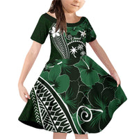 FSM Chuuk Family Matching Off Shoulder Short Dress and Hawaiian Shirt Turtle Tropical Flowers Polynesian - Green LT14 Daughter's Dress Green - Polynesian Pride
