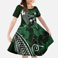 FSM Chuuk Family Matching Puletasi and Hawaiian Shirt Turtle Tropical Flowers Polynesian - Green LT14 Daughter's Dress Green - Polynesian Pride