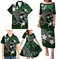 FSM Chuuk Family Matching Puletasi and Hawaiian Shirt Turtle Tropical Flowers Polynesian - Green LT14 - Polynesian Pride