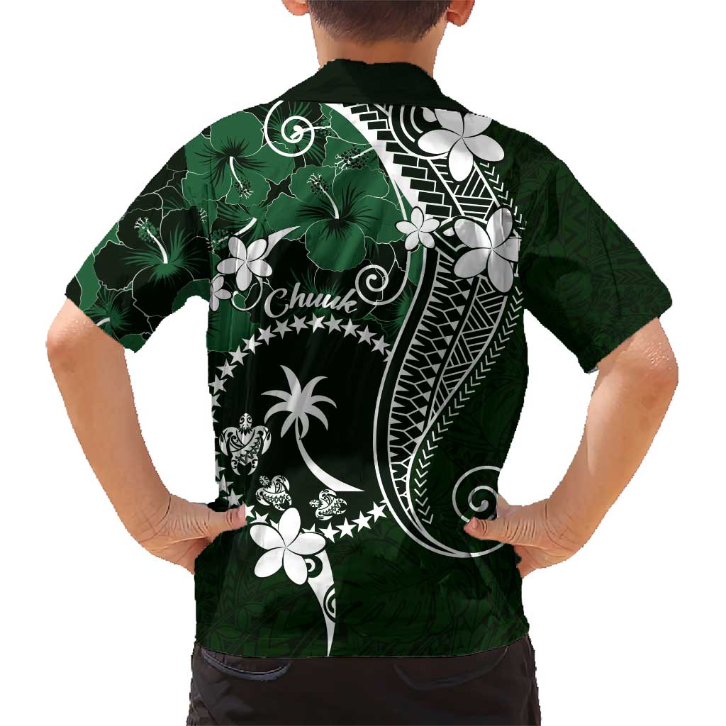 FSM Chuuk Family Matching Short Sleeve Bodycon Dress and Hawaiian Shirt Turtle Tropical Flowers Polynesian - Green LT14 - Polynesian Pride