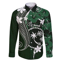 FSM Chuuk Family Matching Short Sleeve Bodycon Dress and Hawaiian Shirt Turtle Tropical Flowers Polynesian - Green LT14 Dad's Shirt - Long Sleeve Green - Polynesian Pride