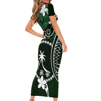 FSM Chuuk Family Matching Short Sleeve Bodycon Dress and Hawaiian Shirt Turtle Tropical Flowers Polynesian - Green LT14 - Polynesian Pride