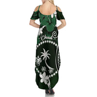 FSM Chuuk Family Matching Summer Maxi Dress and Hawaiian Shirt Turtle Tropical Flowers Polynesian - Green LT14 - Polynesian Pride
