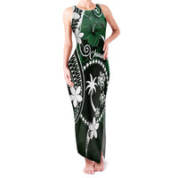 FSM Chuuk Family Matching Tank Maxi Dress and Hawaiian Shirt Turtle Tropical Flowers Polynesian - Green LT14 Mom's Dress Green - Polynesian Pride