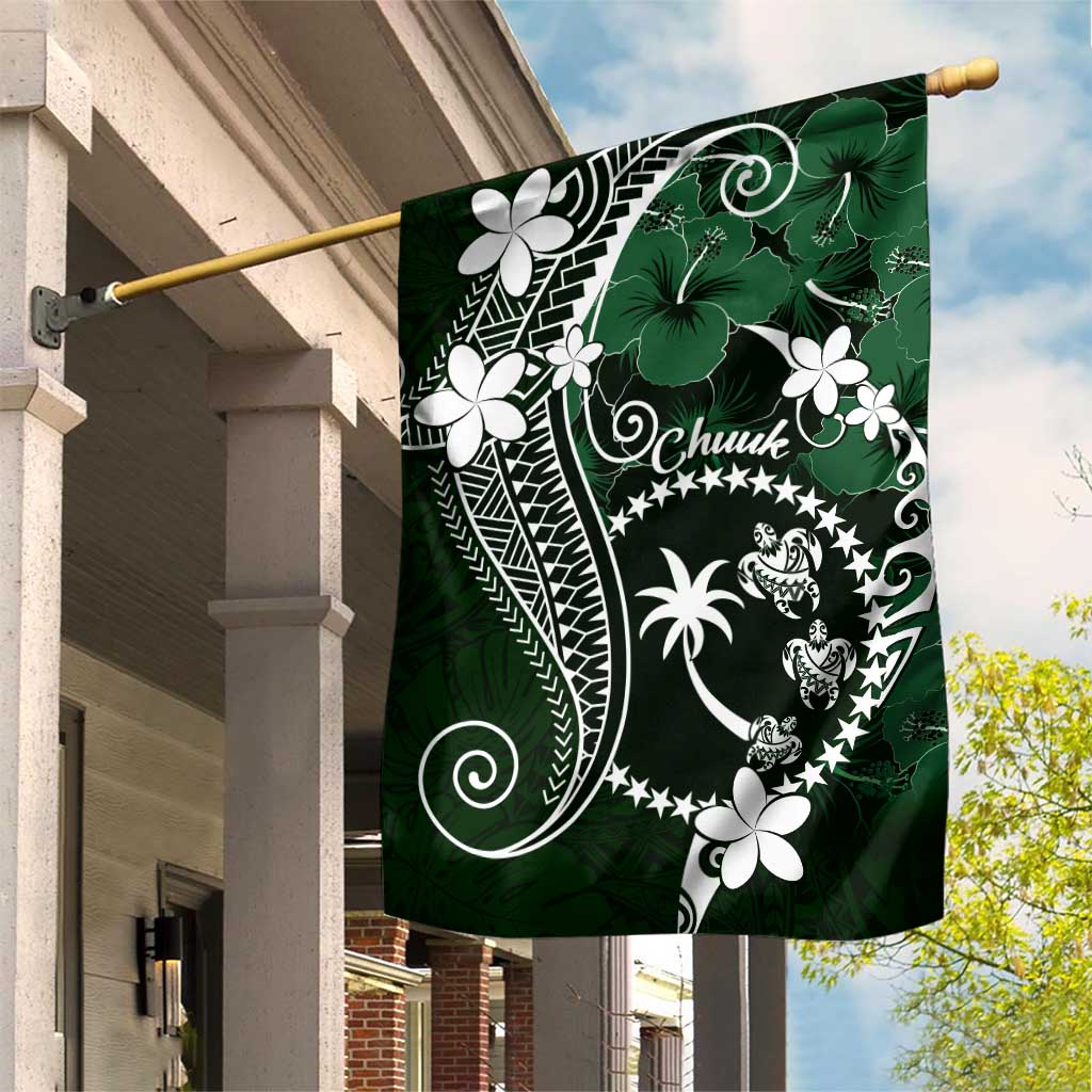 FSM Chuuk Garden Flag Turtle Tropical Flowers Polynesian - Green LT14 House Flag Green - Polynesian Pride