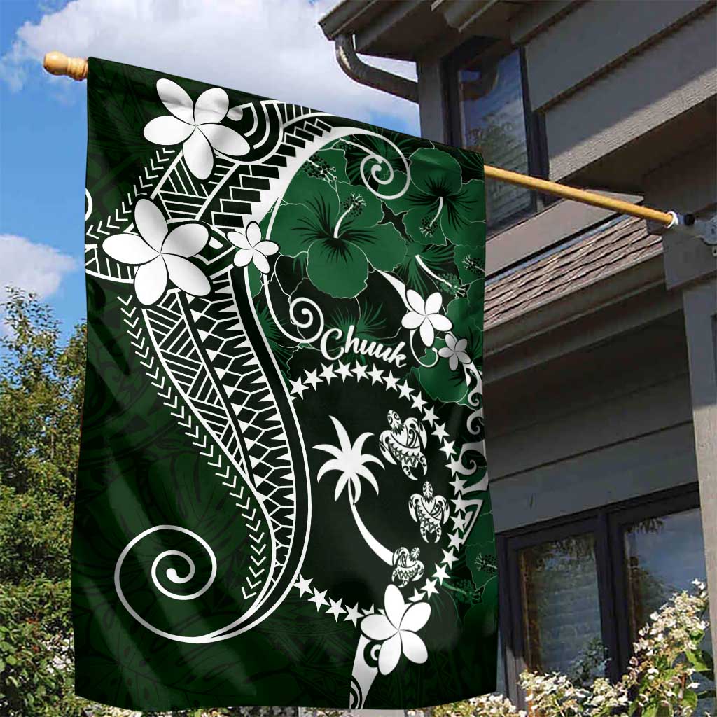 FSM Chuuk Garden Flag Turtle Tropical Flowers Polynesian - Green LT14 - Polynesian Pride