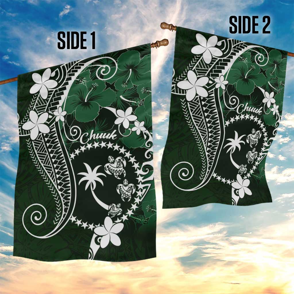 FSM Chuuk Garden Flag Turtle Tropical Flowers Polynesian - Green LT14 - Polynesian Pride