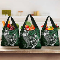 FSM Chuuk Grocery Bag Turtle Tropical Flowers Polynesian - Green LT14 3-pack One Size Green - Polynesian Pride