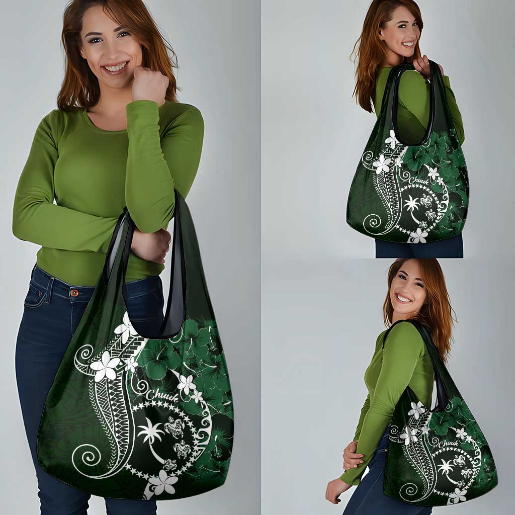 FSM Chuuk Grocery Bag Turtle Tropical Flowers Polynesian - Green LT14 - Polynesian Pride