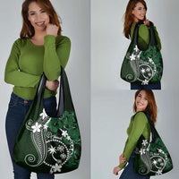FSM Chuuk Grocery Bag Turtle Tropical Flowers Polynesian - Green LT14 - Polynesian Pride