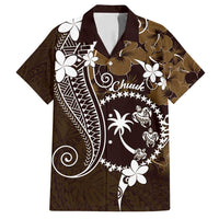 FSM Chuuk Family Matching Long Sleeve Bodycon Dress and Hawaiian Shirt Turtle Tropical Flowers Polynesian - Brown LT14 Dad's Shirt - Short Sleeve Brown - Polynesian Pride