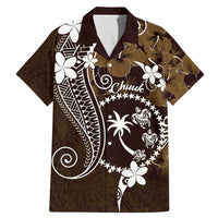 FSM Chuuk Family Matching Mermaid Dress and Hawaiian Shirt Turtle Tropical Flowers Polynesian - Brown LT14 Dad's Shirt - Short Sleeve Brown - Polynesian Pride
