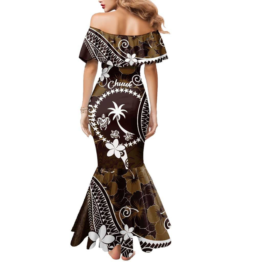 FSM Chuuk Family Matching Mermaid Dress and Hawaiian Shirt Turtle Tropical Flowers Polynesian - Brown LT14 - Polynesian Pride