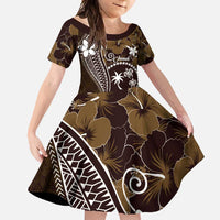 FSM Chuuk Family Matching Off Shoulder Maxi Dress and Hawaiian Shirt Turtle Tropical Flowers Polynesian - Brown LT14 Daughter's Dress Brown - Polynesian Pride