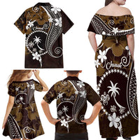 FSM Chuuk Family Matching Off Shoulder Maxi Dress and Hawaiian Shirt Turtle Tropical Flowers Polynesian - Brown LT14 - Polynesian Pride