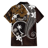 FSM Chuuk Family Matching Off Shoulder Short Dress and Hawaiian Shirt Turtle Tropical Flowers Polynesian - Brown LT14 - Polynesian Pride