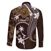FSM Chuuk Family Matching Off Shoulder Short Dress and Hawaiian Shirt Turtle Tropical Flowers Polynesian - Brown LT14 - Polynesian Pride