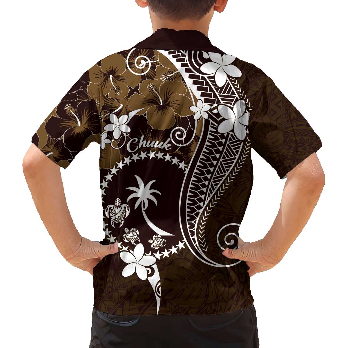 FSM Chuuk Family Matching Puletasi and Hawaiian Shirt Turtle Tropical Flowers Polynesian - Brown LT14 - Polynesian Pride