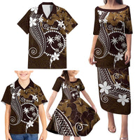 FSM Chuuk Family Matching Puletasi and Hawaiian Shirt Turtle Tropical Flowers Polynesian - Brown LT14 - Polynesian Pride