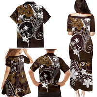 FSM Chuuk Family Matching Puletasi and Hawaiian Shirt Turtle Tropical Flowers Polynesian - Brown LT14 - Polynesian Pride