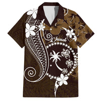 FSM Chuuk Family Matching Puletasi and Hawaiian Shirt Turtle Tropical Flowers Polynesian - Brown LT14 Dad's Shirt - Short Sleeve Brown - Polynesian Pride