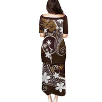 FSM Chuuk Family Matching Puletasi and Hawaiian Shirt Turtle Tropical Flowers Polynesian - Brown LT14 - Polynesian Pride