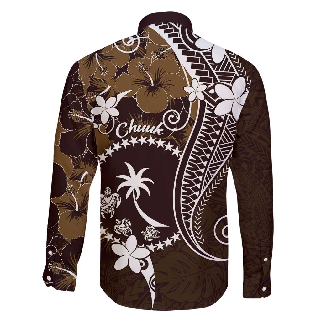 FSM Chuuk Family Matching Short Sleeve Bodycon Dress and Hawaiian Shirt Turtle Tropical Flowers Polynesian - Brown LT14 - Polynesian Pride