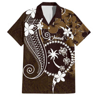 FSM Chuuk Family Matching Summer Maxi Dress and Hawaiian Shirt Turtle Tropical Flowers Polynesian - Brown LT14 Dad's Shirt - Short Sleeve Brown - Polynesian Pride