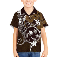 FSM Chuuk Family Matching Summer Maxi Dress and Hawaiian Shirt Turtle Tropical Flowers Polynesian - Brown LT14 Son's Shirt Brown - Polynesian Pride