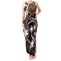 FSM Chuuk Family Matching Tank Maxi Dress and Hawaiian Shirt Turtle Tropical Flowers Polynesian - Brown LT14 Mom's Dress Brown - Polynesian Pride