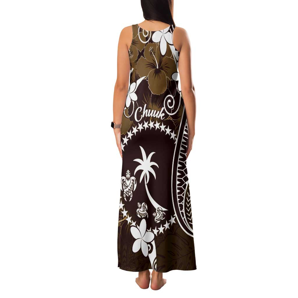 FSM Chuuk Family Matching Tank Maxi Dress and Hawaiian Shirt Turtle Tropical Flowers Polynesian - Brown LT14 - Polynesian Pride