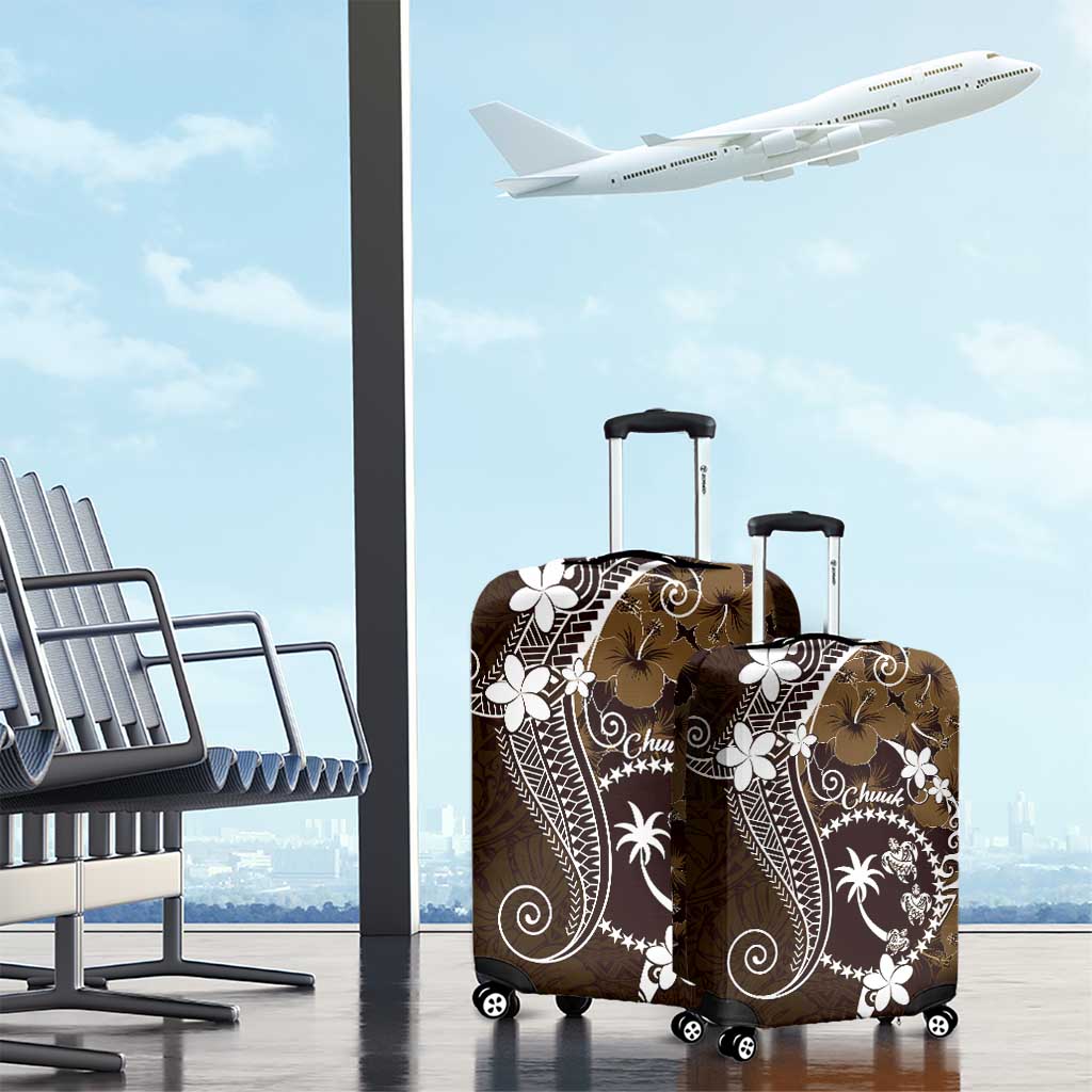 FSM Chuuk Luggage Cover Turtle Tropical Flowers Polynesian - Brown