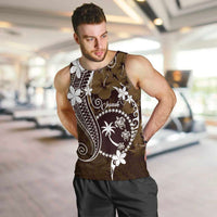 FSM Chuuk Men Tank Top Turtle Tropical Flowers Polynesian - Brown LT14 Brown - Polynesian Pride