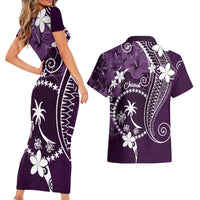 FSM Chuuk Couples Matching Short Sleeve Bodycon Dress and Hawaiian Shirt Turtle Tropical Flowers Polynesian - Purple LT14 - Polynesian Pride