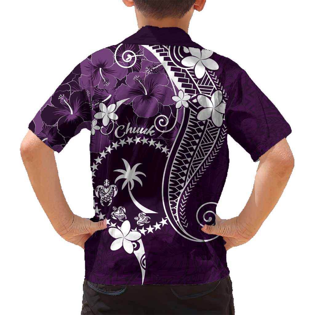 FSM Chuuk Family Matching Long Sleeve Bodycon Dress and Hawaiian Shirt Turtle Tropical Flowers Polynesian - Purple LT14 - Polynesian Pride