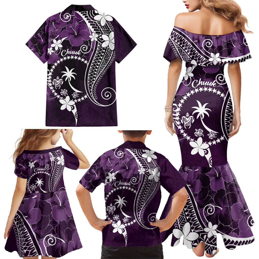 FSM Chuuk Family Matching Mermaid Dress and Hawaiian Shirt Turtle Tropical Flowers Polynesian - Purple LT14 - Polynesian Pride