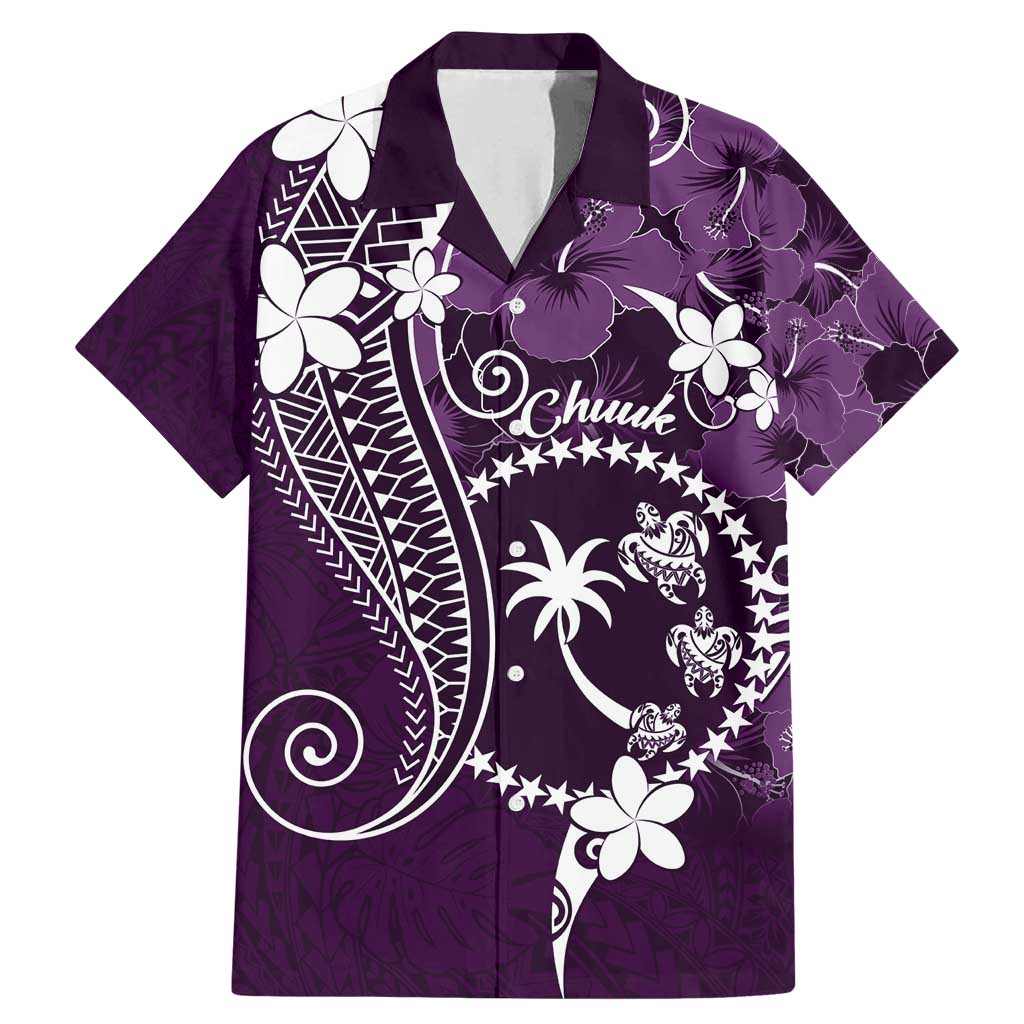 FSM Chuuk Family Matching Mermaid Dress and Hawaiian Shirt Turtle Tropical Flowers Polynesian - Purple LT14 Dad's Shirt - Short Sleeve Purple - Polynesian Pride