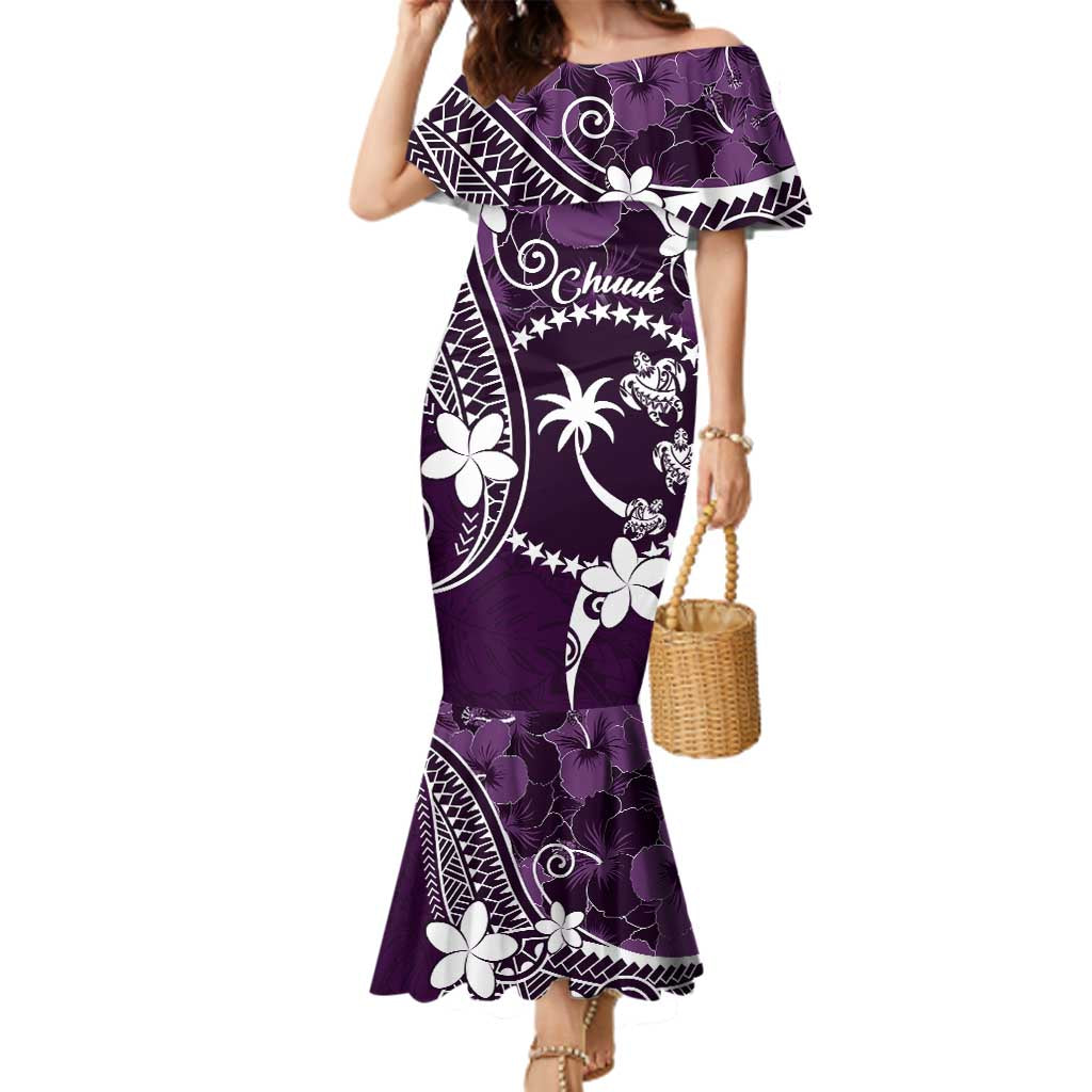 FSM Chuuk Family Matching Mermaid Dress and Hawaiian Shirt Turtle Tropical Flowers Polynesian - Purple LT14 Mom's Dress Purple - Polynesian Pride