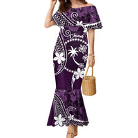 FSM Chuuk Family Matching Mermaid Dress and Hawaiian Shirt Turtle Tropical Flowers Polynesian - Purple LT14 Mom's Dress Purple - Polynesian Pride