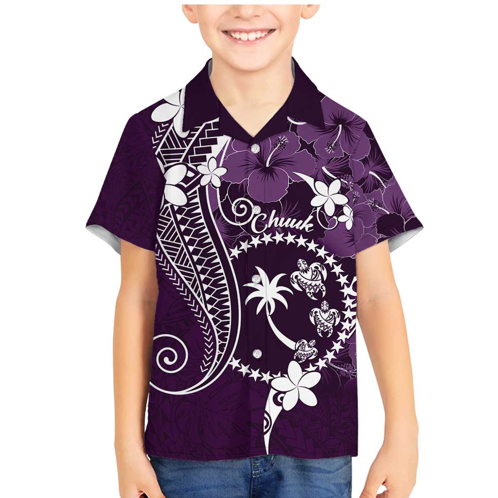 FSM Chuuk Family Matching Mermaid Dress and Hawaiian Shirt Turtle Tropical Flowers Polynesian - Purple LT14 Son's Shirt Purple - Polynesian Pride