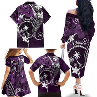 FSM Chuuk Family Matching Off The Shoulder Long Sleeve Dress and Hawaiian Shirt Turtle Tropical Flowers Polynesian - Purple LT14 - Polynesian Pride
