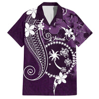 FSM Chuuk Family Matching Off The Shoulder Long Sleeve Dress and Hawaiian Shirt Turtle Tropical Flowers Polynesian - Purple LT14 Dad's Shirt - Short Sleeve Purple - Polynesian Pride