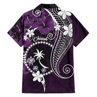 FSM Chuuk Family Matching Off The Shoulder Long Sleeve Dress and Hawaiian Shirt Turtle Tropical Flowers Polynesian - Purple LT14 - Polynesian Pride