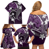 FSM Chuuk Family Matching Off Shoulder Short Dress and Hawaiian Shirt Turtle Tropical Flowers Polynesian - Purple LT14 - Polynesian Pride