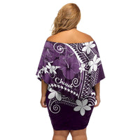 FSM Chuuk Family Matching Off Shoulder Short Dress and Hawaiian Shirt Turtle Tropical Flowers Polynesian - Purple LT14 - Polynesian Pride