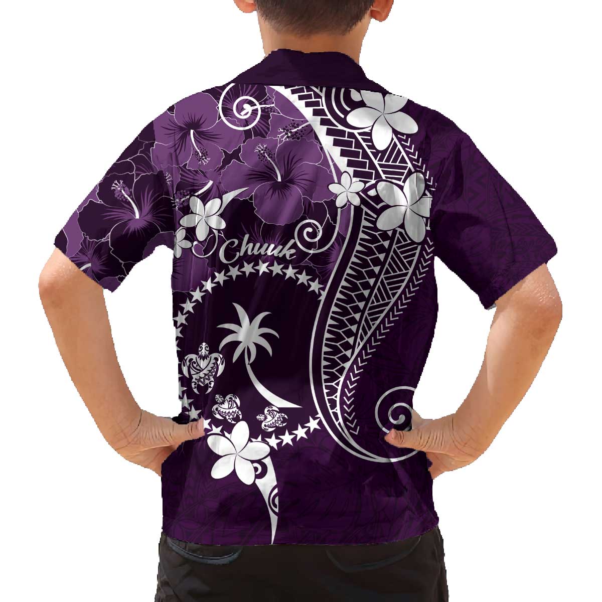 FSM Chuuk Family Matching Puletasi and Hawaiian Shirt Turtle Tropical Flowers Polynesian - Purple LT14 - Polynesian Pride